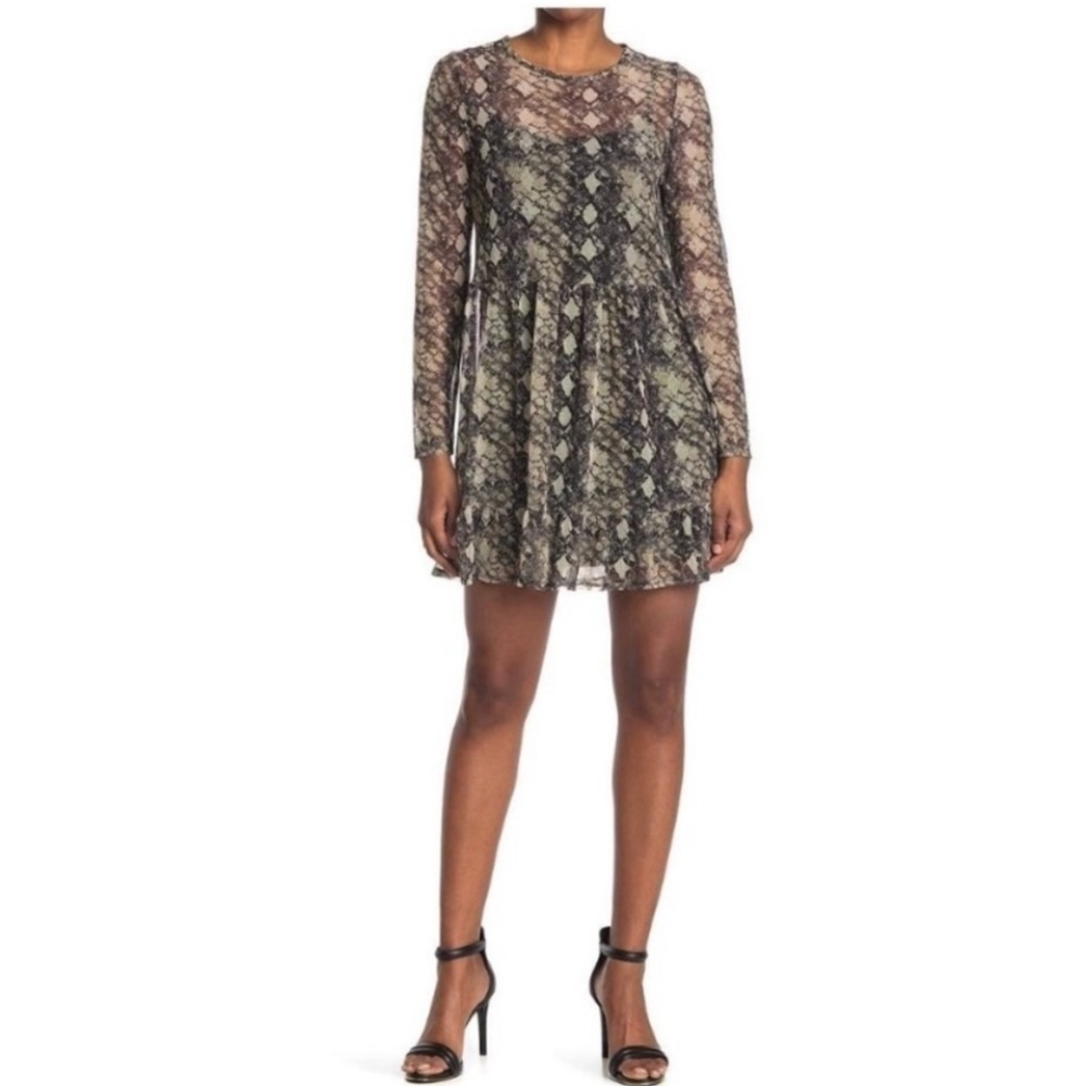 “WAYF” Mesh Snakeskin Print Skater Dress